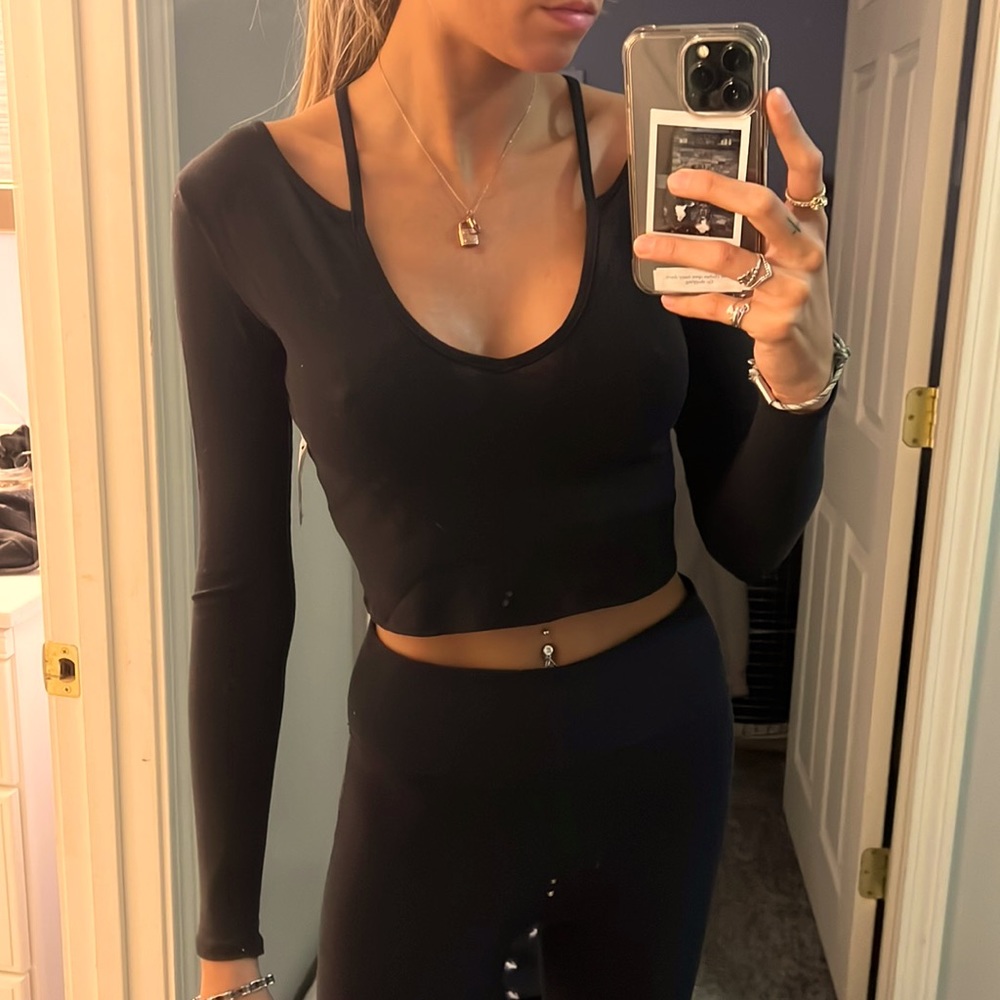 black low neck crop top with open back